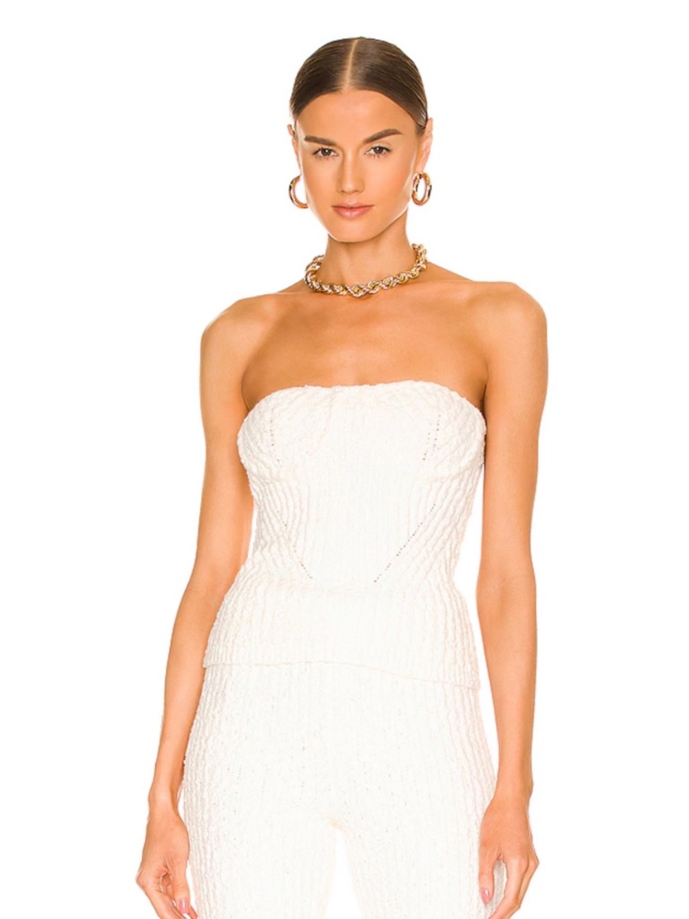 Tara Boucle Knit Bustier Tube Top in White